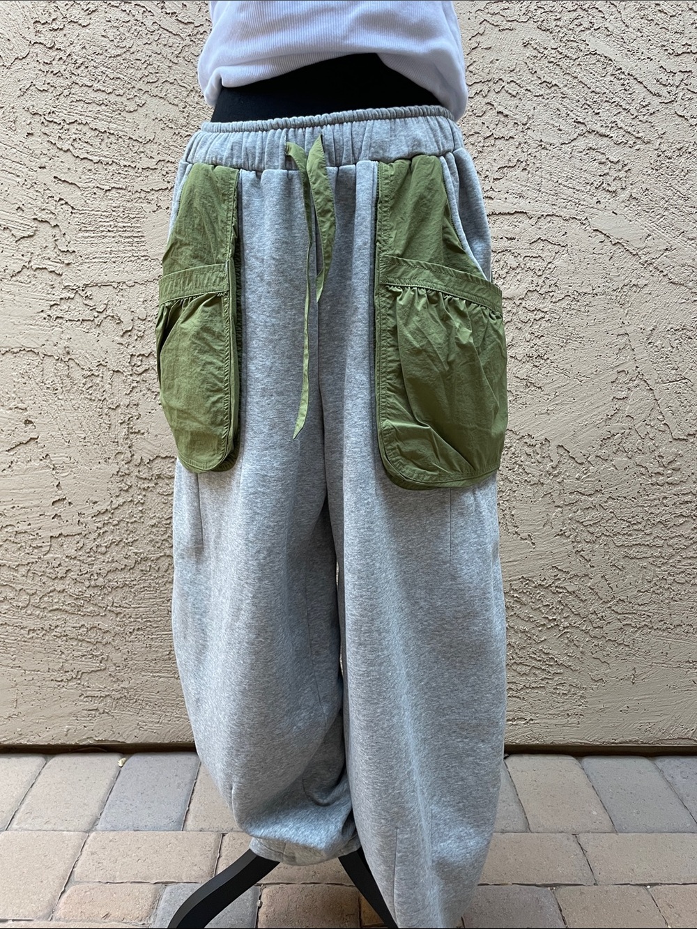 NWOT BDG Gray Sweatpants with Olive Green Cargo Panels